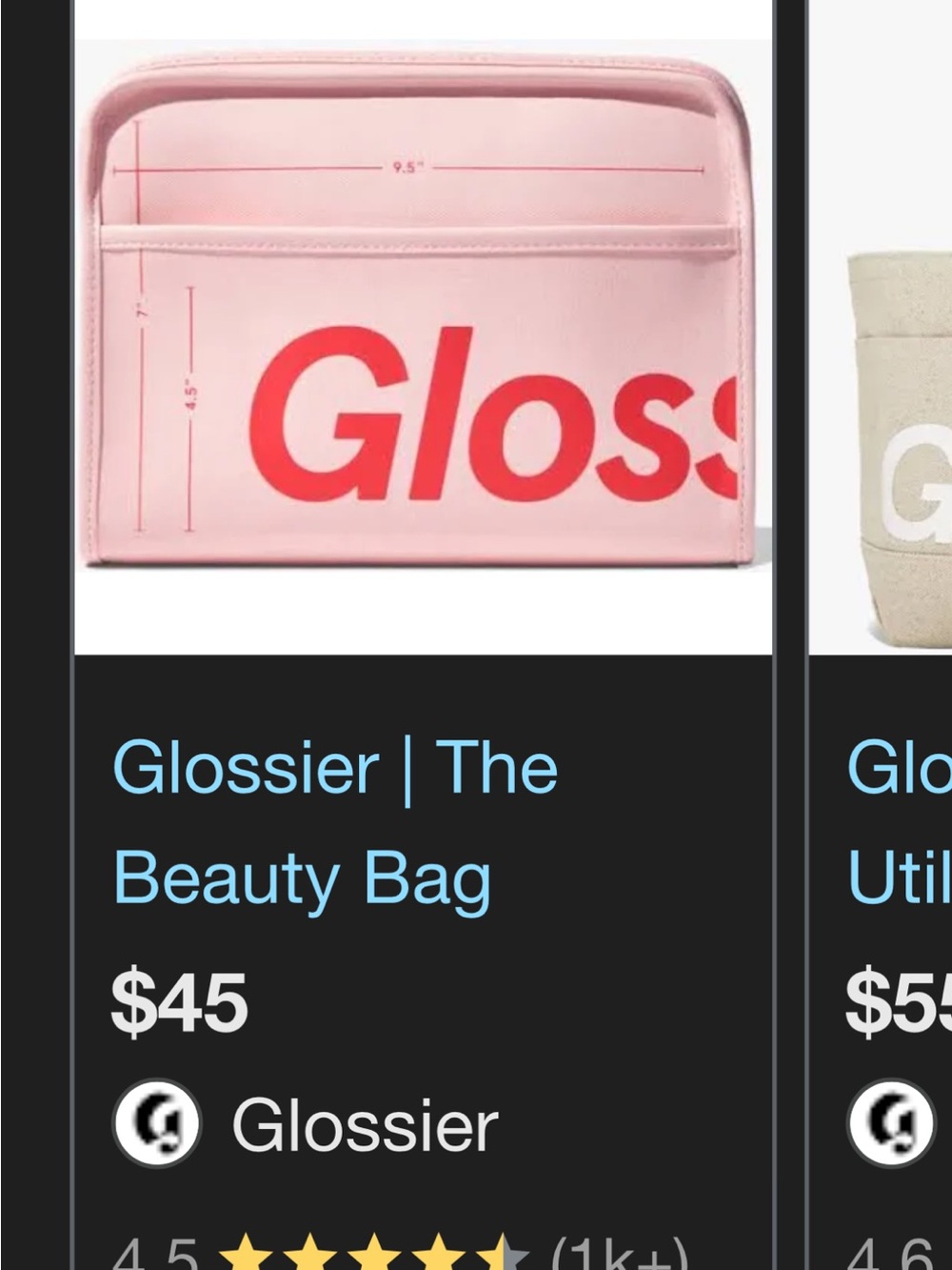 Glossier Pink Zip Cosmetic Pouch with Red Logo